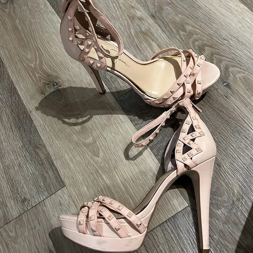 Jessica Simpson Sabreeni Nude Studded Platform Heels Ankle Strap Size 9 - Picture 3 of 3